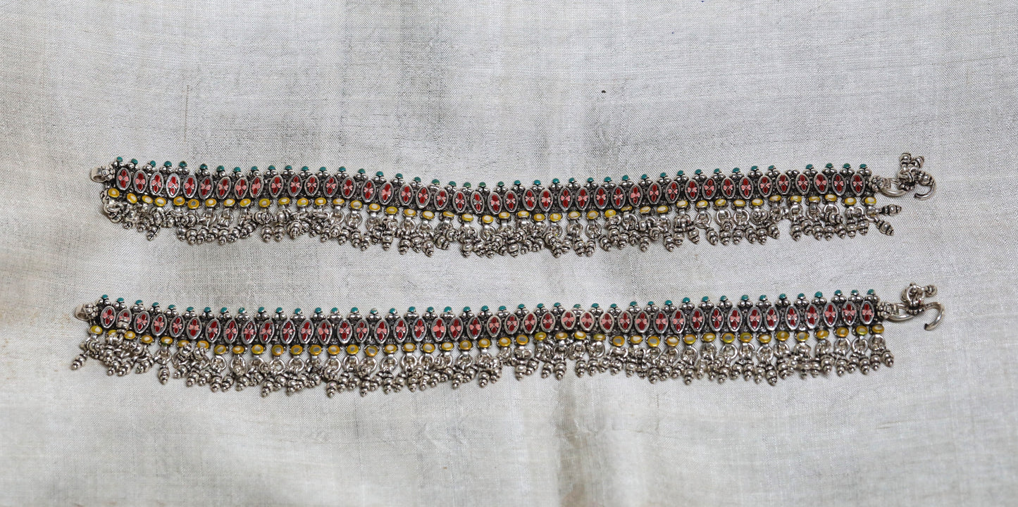 92.5 Pure Silver Enameled Designer payal/ Anklets – Timeless Heritage Collection