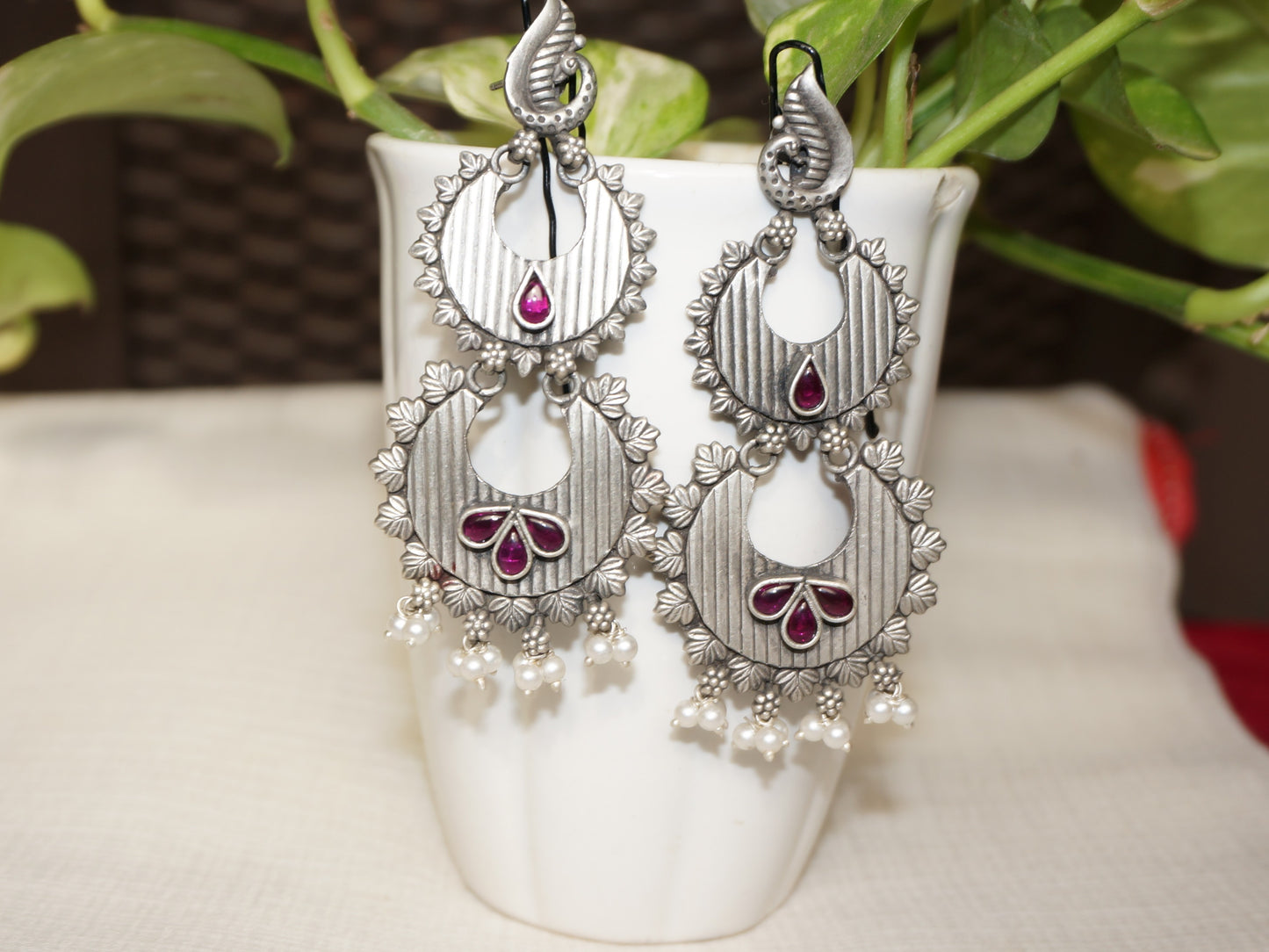 Strikingly Unique Chandbali in pure 92.5 sterling silver
