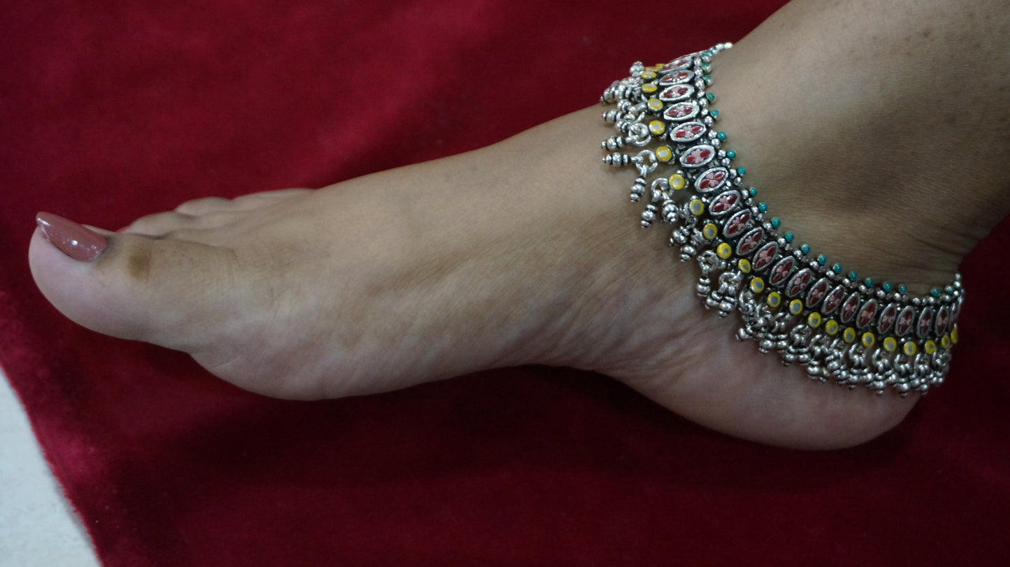92.5 Pure Silver Enameled Designer payal/ Anklets – Timeless Heritage Collection