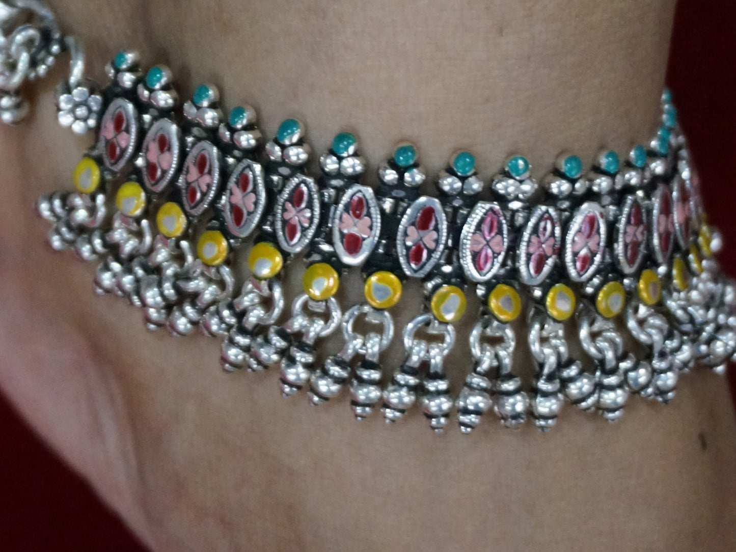 92.5 Pure Silver Enameled Designer payal/ Anklets – Timeless Heritage Collection