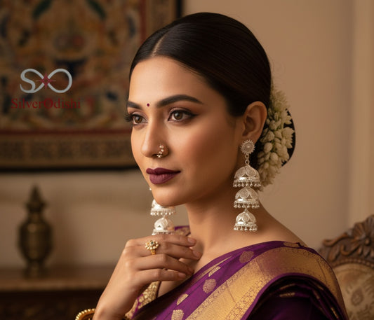 Grand Filigree Cascade Jhumkas/ Earring in 92.5 pure silver