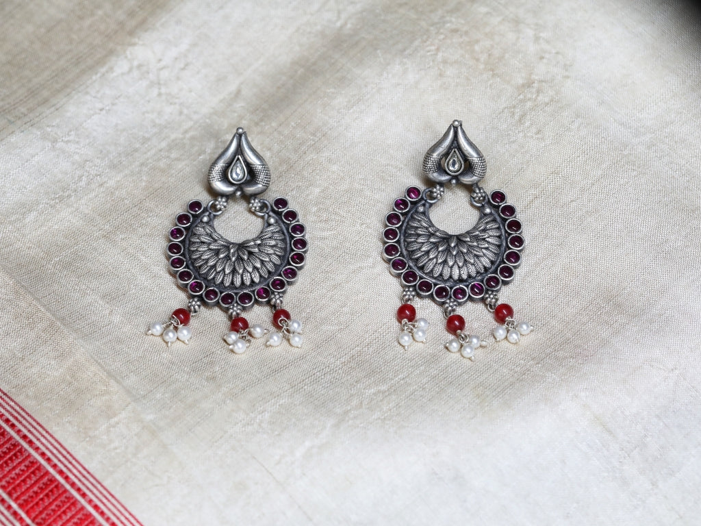 Chandbali Earrings With Red Stone