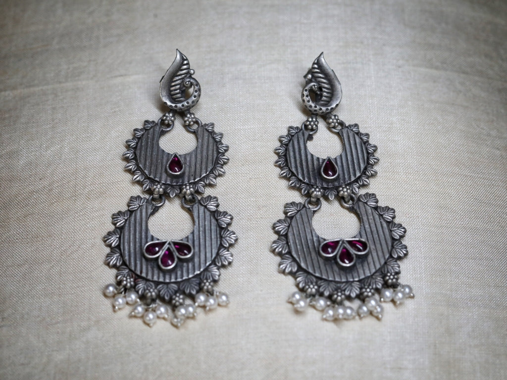 Strikingly Unique Chandbali in pure 92.5 sterling silver