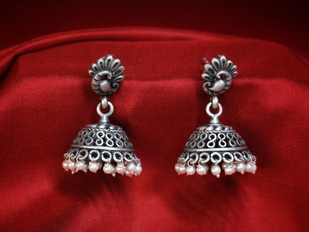 Peacock And a Classic Bell-Shaped Drop Jhumka in 92.5 sterling silver