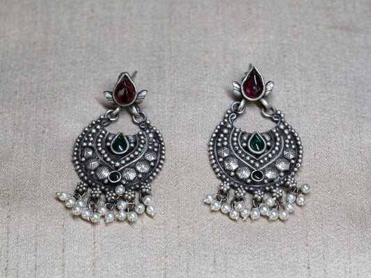 Mystic Crescent Green & Red stone Pearl Drops Earing