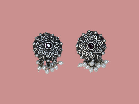 92.5 pure Vine & Pearl Flower Earring
