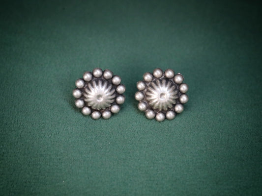92.5 Oxidized Silver Dome Stud Earrings – Rustic Charm in Elegance