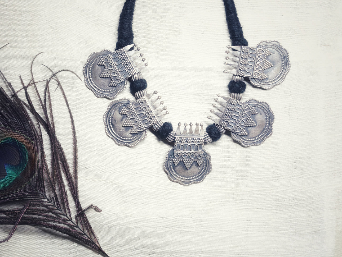 Tribal Medallion Choker Necklace in 92.5 sterling silver