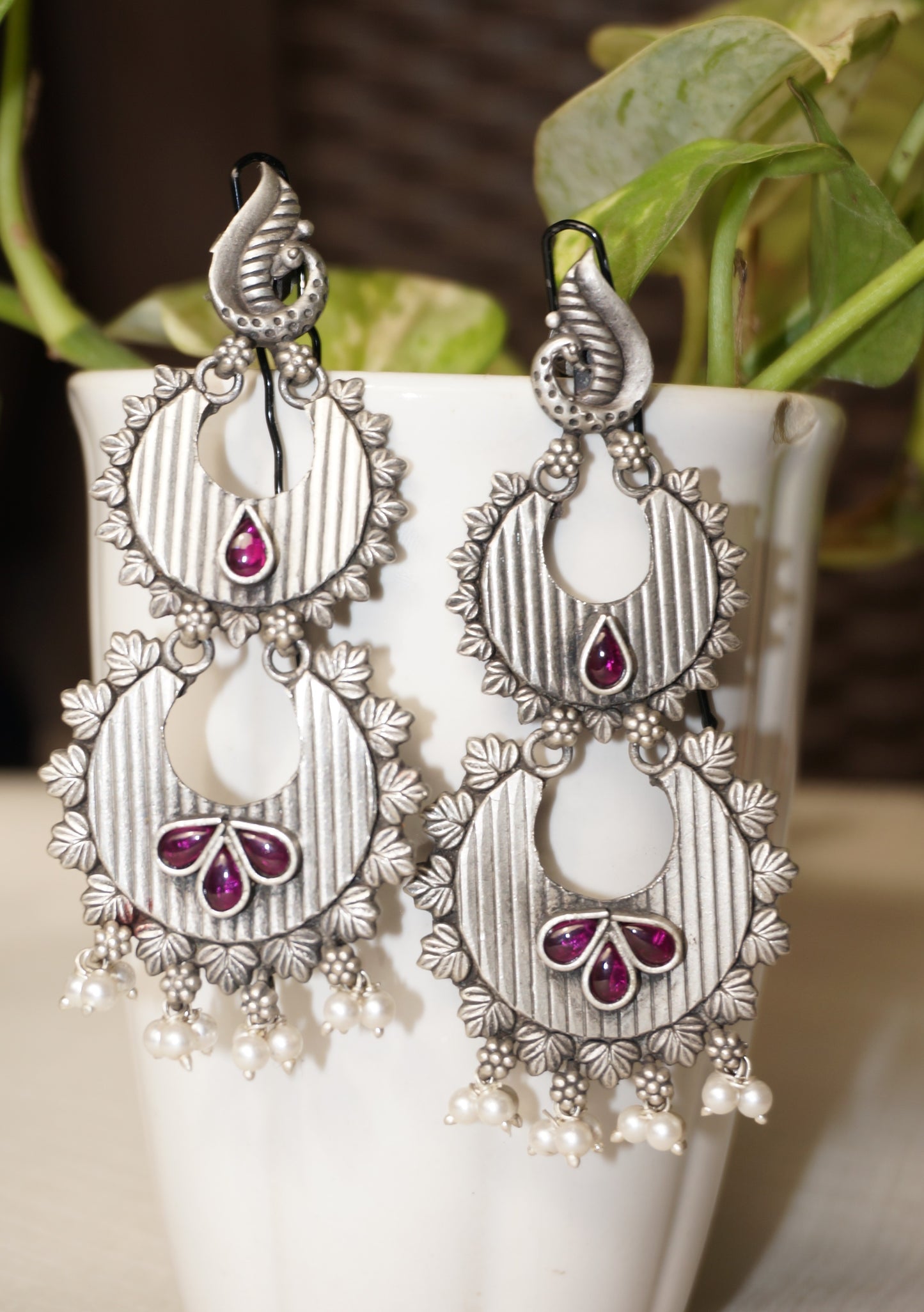 Strikingly Unique Chandbali in pure 92.5 sterling silver