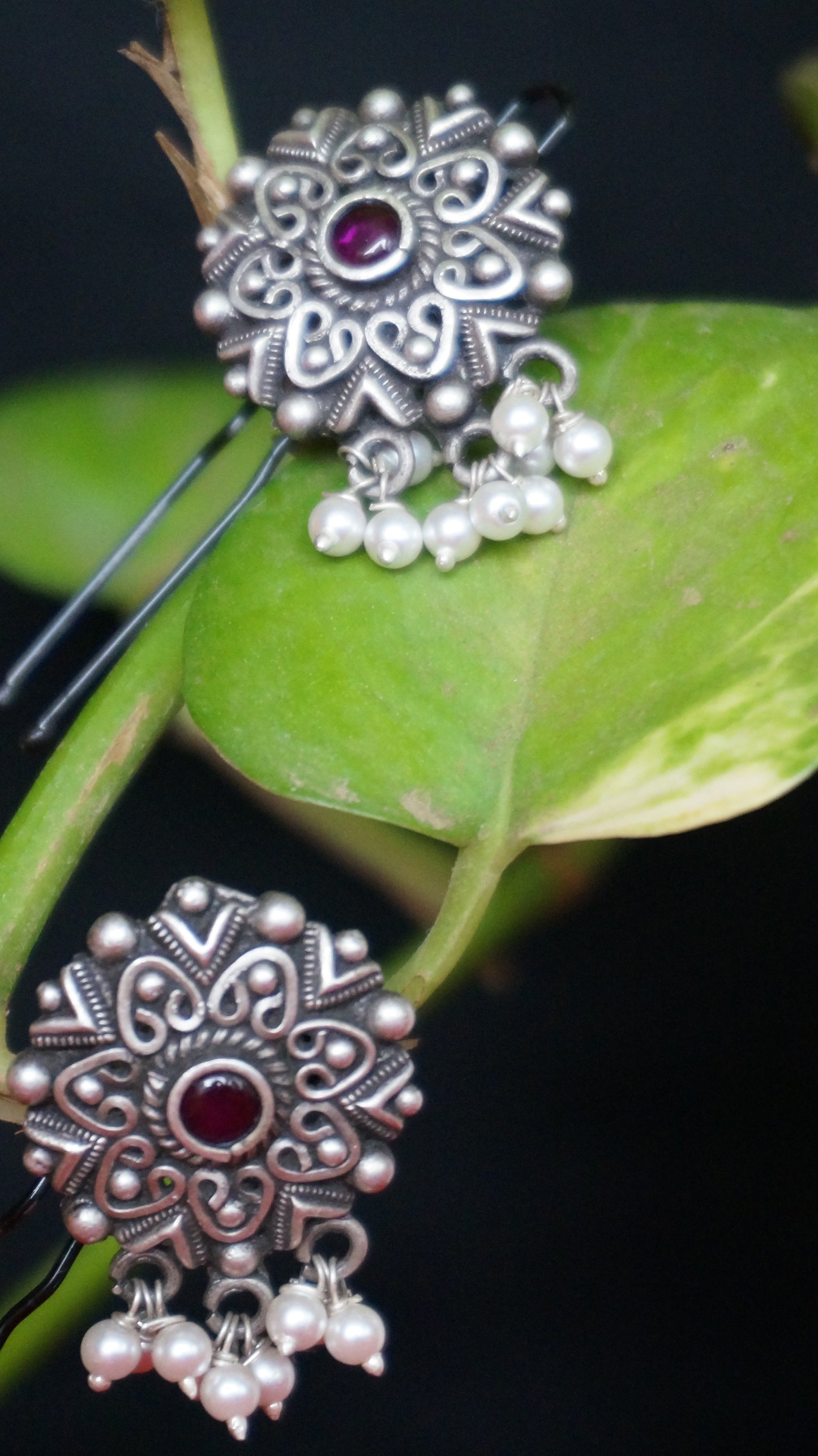 92.5 pure Vine & Pearl Flower Earring