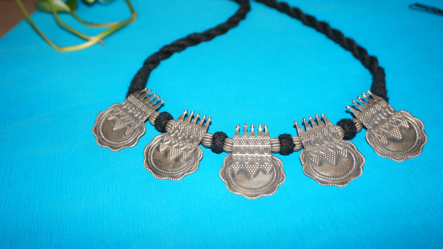 Tribal Medallion Choker Necklace in 92.5 sterling silver