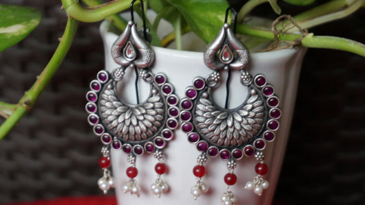 Chandbali Earrings With Red Stone