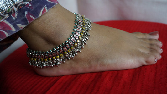 92.5 Pure Silver Enameled Designer payal/ Anklets – Timeless Heritage Collection