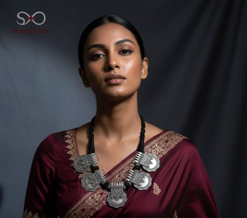 Tribal Medallion Choker Necklace in 92.5 sterling silver