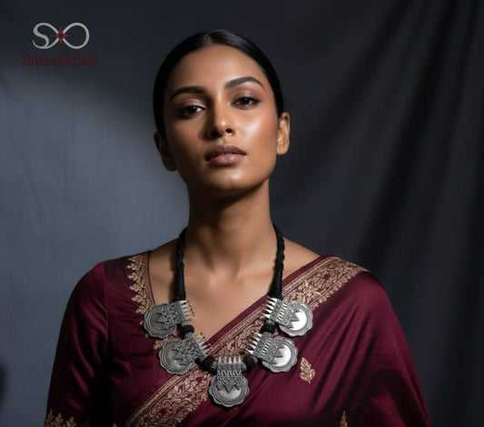 Tribal Medallion Choker Necklace in 92.5 sterling silver