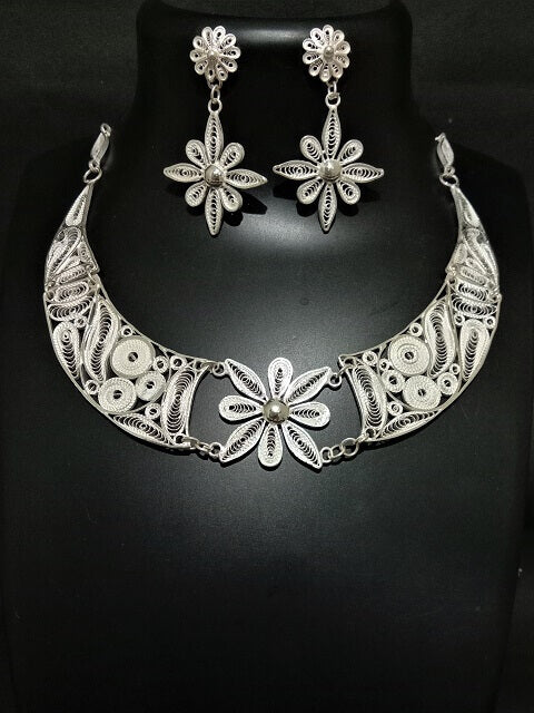 Handcrafted Sterling Filigree Necklace, earring set